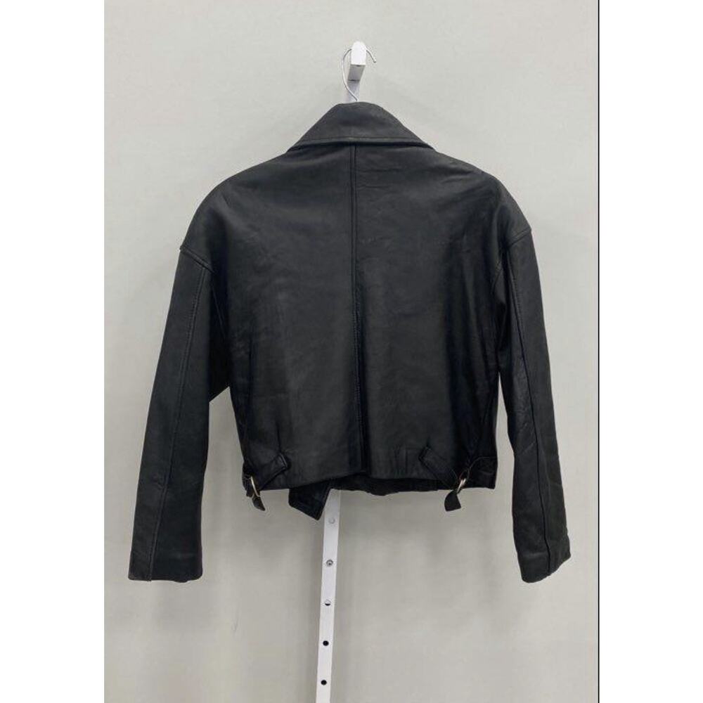 VTG Express Avenue De L'Opera Genuine Leather Jacket Small Cropped Black Gold - Picture 4 of 4